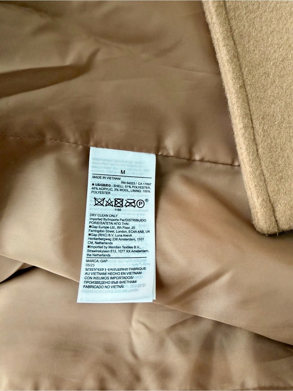 NWT GAP Camel Tailored Coat – Size Medium - Picture 9 of 12
